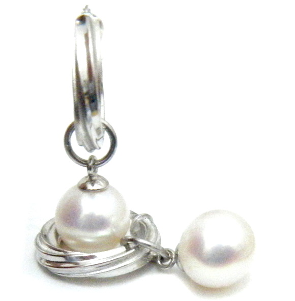 Silver Huggies with White 10mm Round Pearls